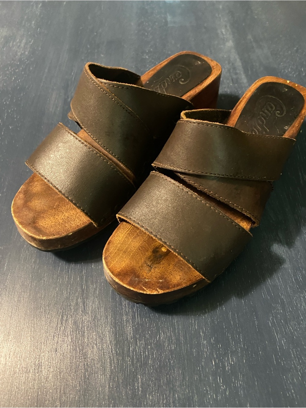 Vintage Candies Women’s Brown Leather Slide Wedge Sandals